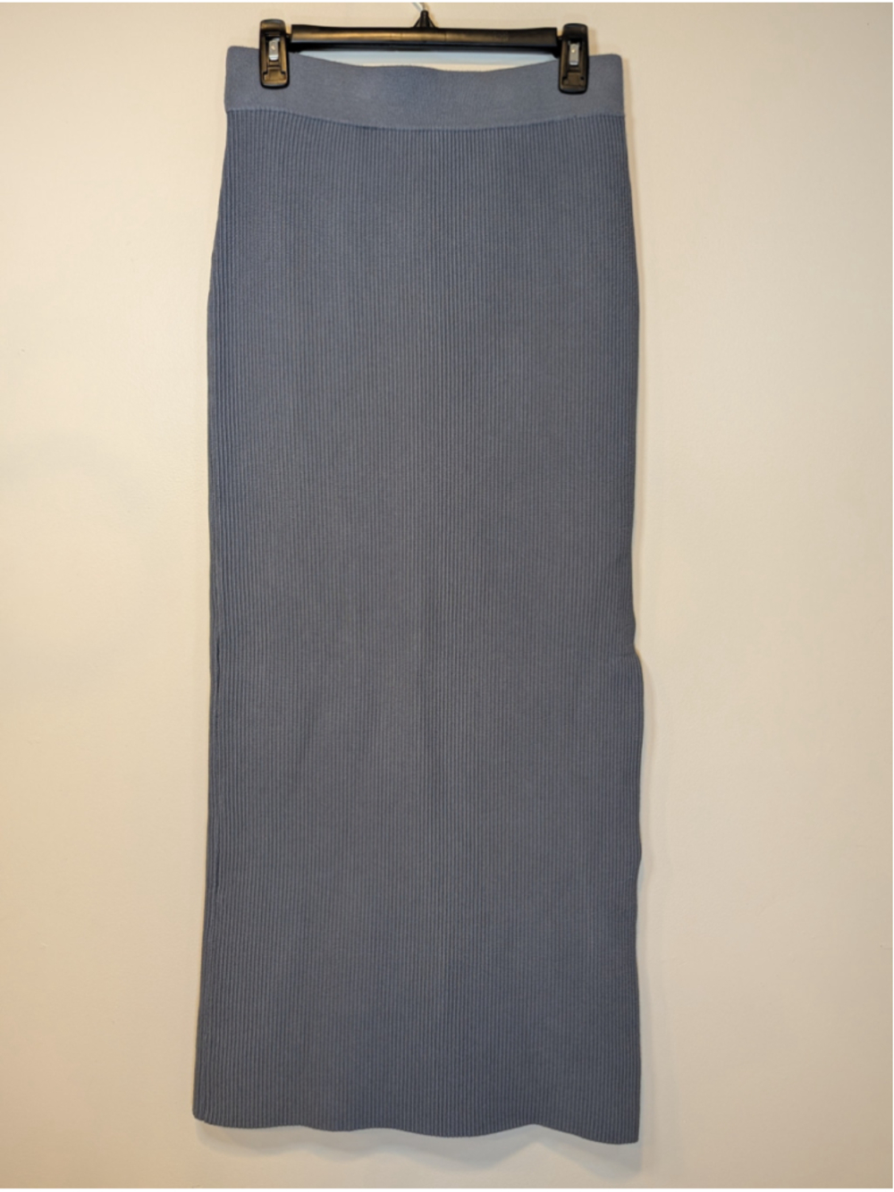The Drop Dusty Blue Ribbed Knit Side Slit Midi High Waisted Skirt NWT Medium